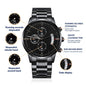 Customizable Engraved Black Chronograph Watch with your personal message
