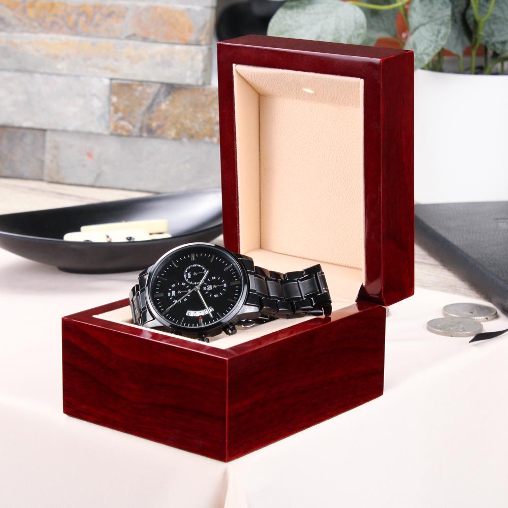 Black Chronograph Watch Customized with your Personal Message