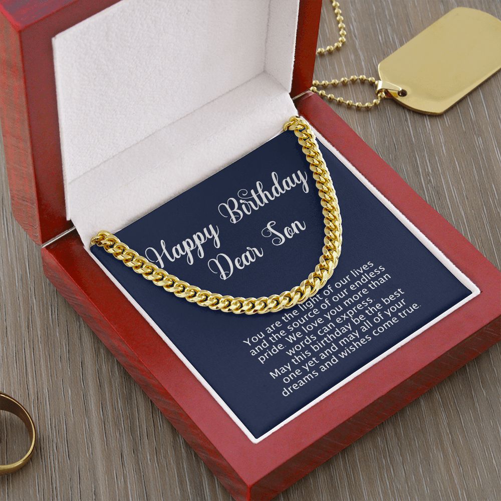 Happy Birthday Gift for Son - Cuban Link Chain - Polished Stainless or Gold Finish