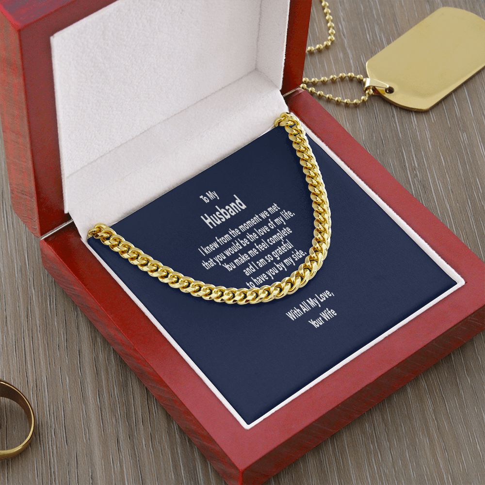 Stylish Gift for Husband from Wife - Link Chain with Message Card in Stainless or 14K Gold Finish