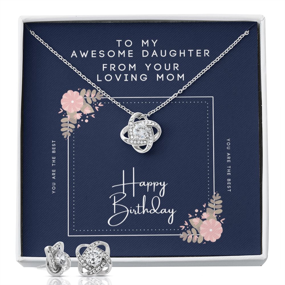 Mom to Daughter Happy Birthday - Love Knot Necklace and Earring Set