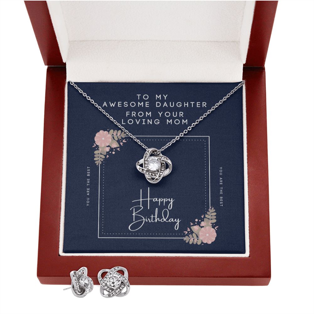Mom to Daughter Happy Birthday - Love Knot Necklace and Earring Set