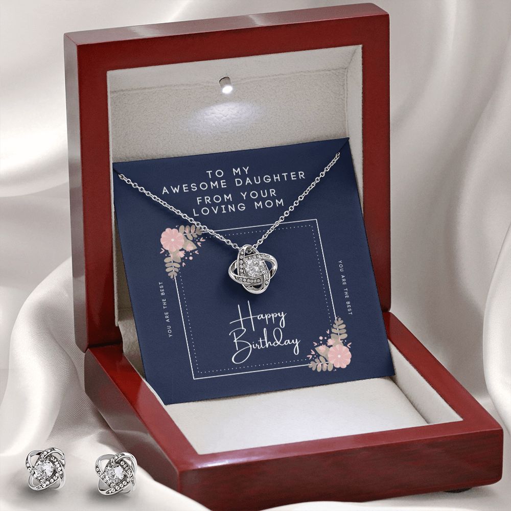 Mom to Daughter Happy Birthday - Love Knot Necklace and Earring Set