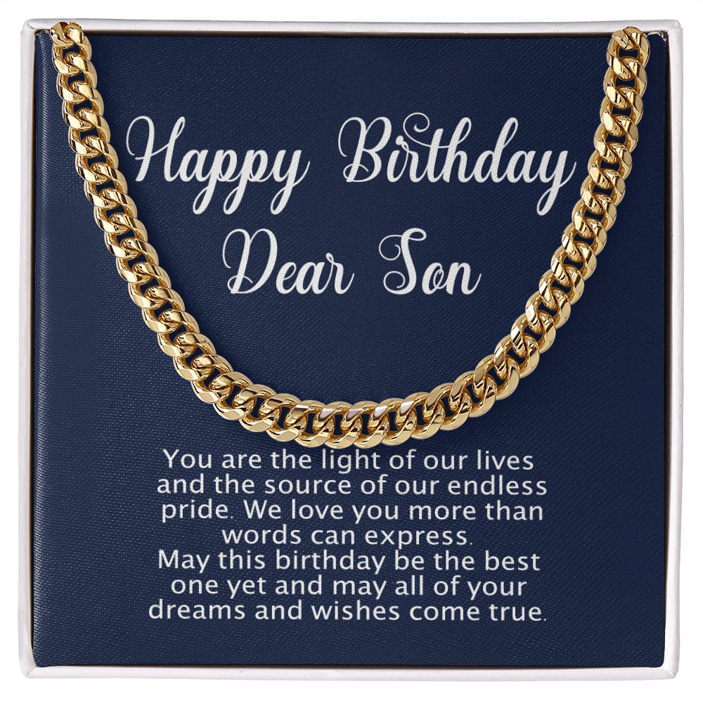Happy Birthday Gift for Son - Cuban Link Chain - Polished Stainless or Gold Finish