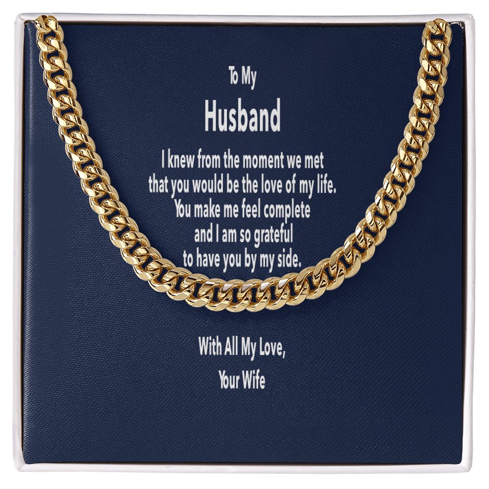 Stylish Gift for Husband from Wife - Link Chain with Message Card in Stainless or 14K Gold Finish