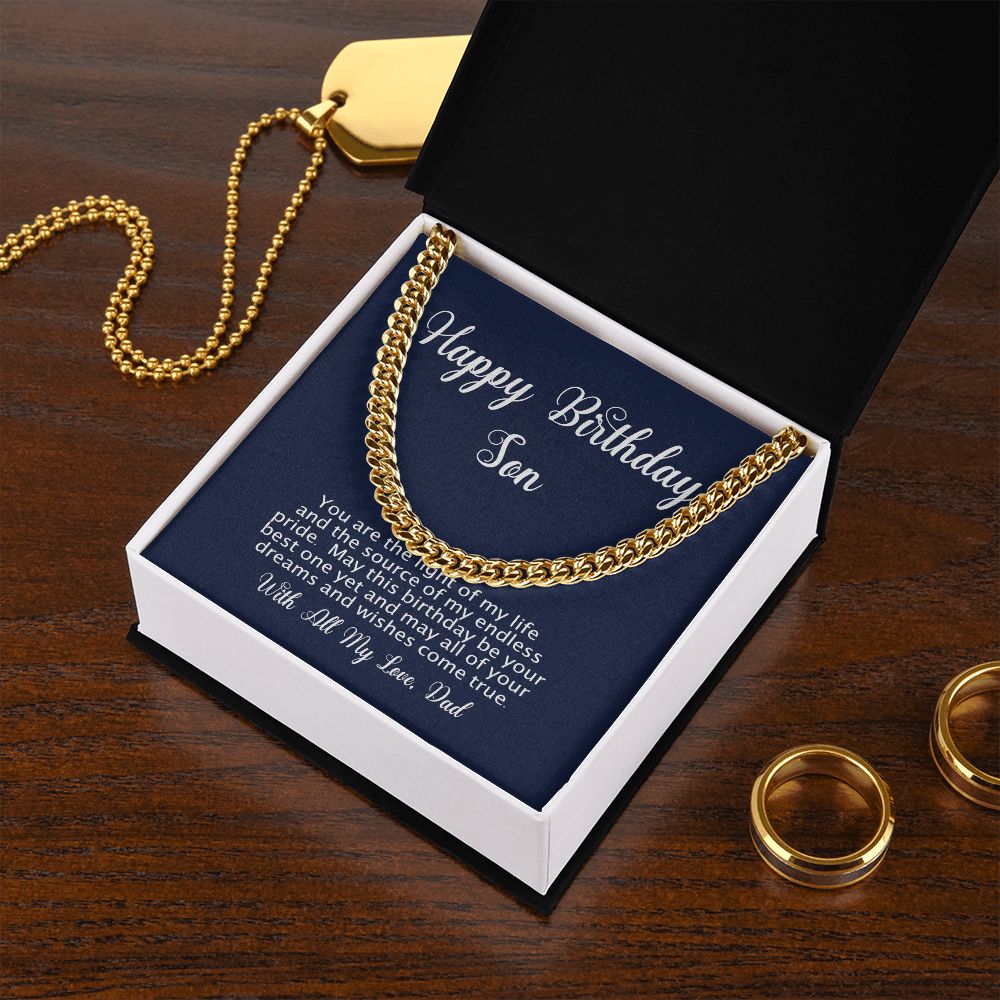 Happy Birthday Gift for Son From Dad - Cuban Link Chain - Polished Stainless or Gold Finish