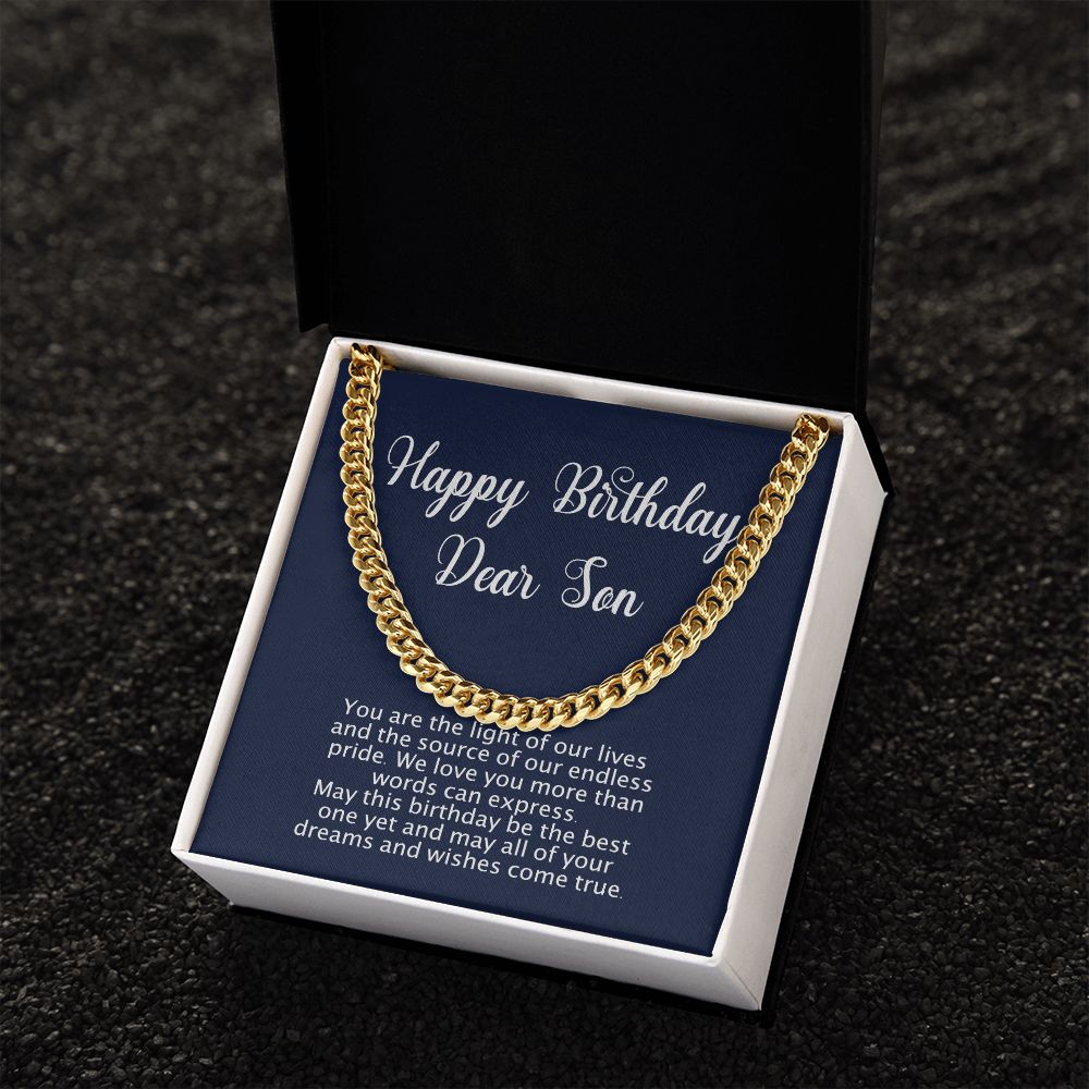 Happy Birthday Gift for Son - Cuban Link Chain - Polished Stainless or Gold Finish