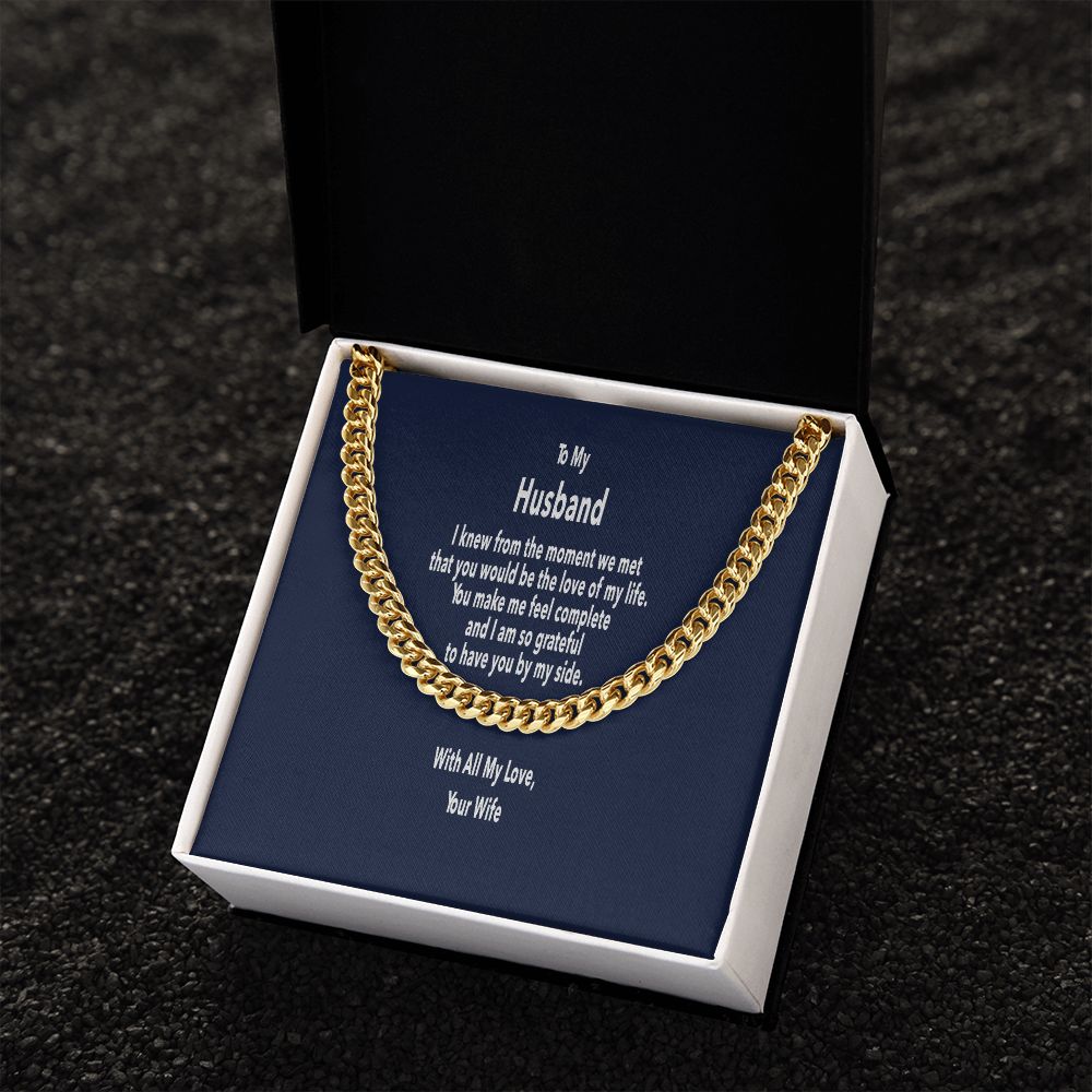 Stylish Gift for Husband from Wife - Link Chain with Message Card in Stainless or 14K Gold Finish