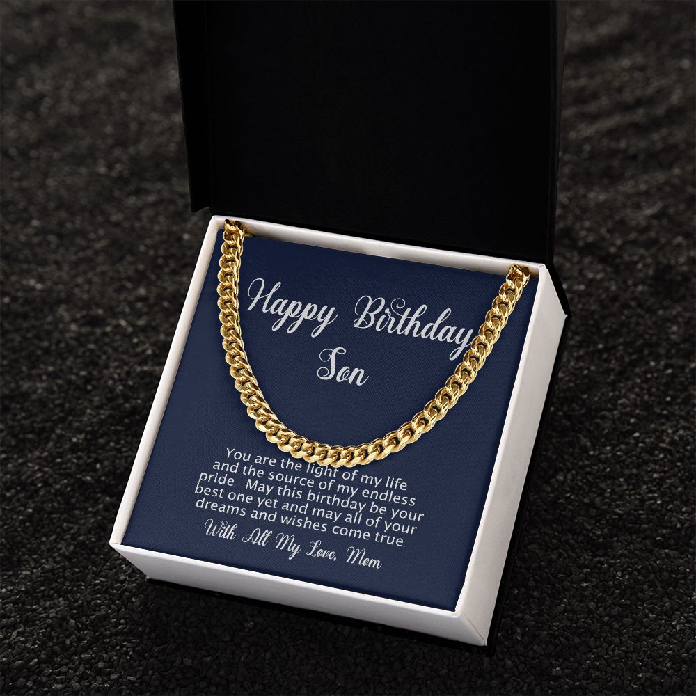 Happy Birthday Gift for Son From Mom - Cuban Link Chain - Polished Stainless or Gold Finish