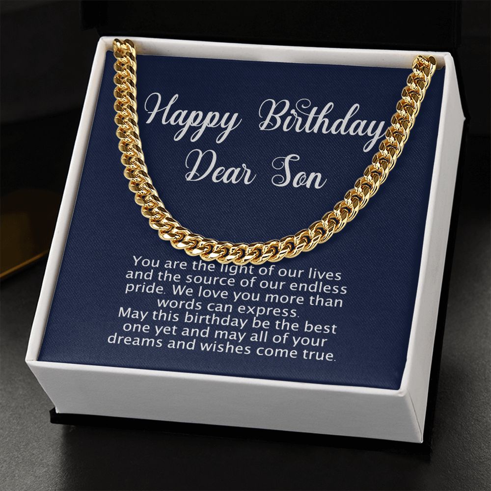 Happy Birthday Gift for Son - Cuban Link Chain - Polished Stainless or Gold Finish