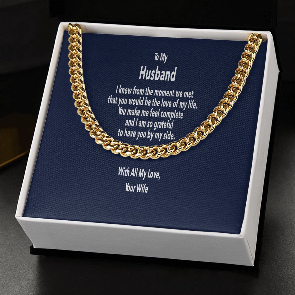 Stylish Gift for Husband from Wife - Link Chain with Message Card in Stainless or 14K Gold Finish