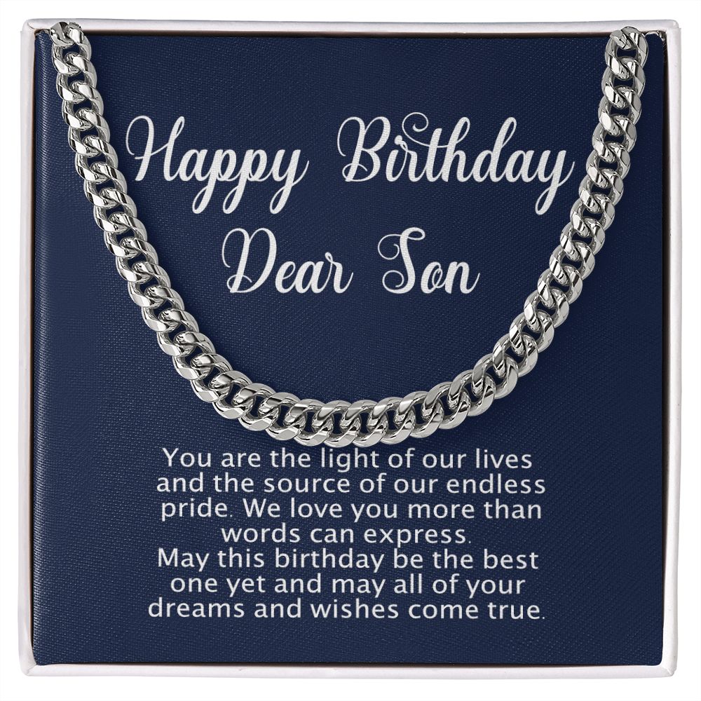 Happy Birthday Gift for Son - Cuban Link Chain - Polished Stainless or Gold Finish