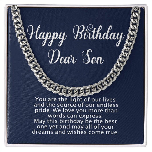 Happy Birthday Gift for Son - Cuban Link Chain - Polished Stainless or Gold Finish