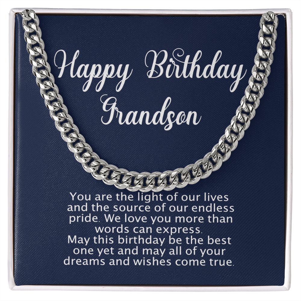 Happy Birthday Gift for Grandson - Cuban Link Chain - Polished Stainless or Gold Finish