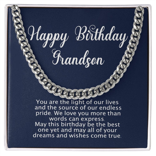 Happy Birthday Gift for Grandson - Cuban Link Chain - Polished Stainless or Gold Finish