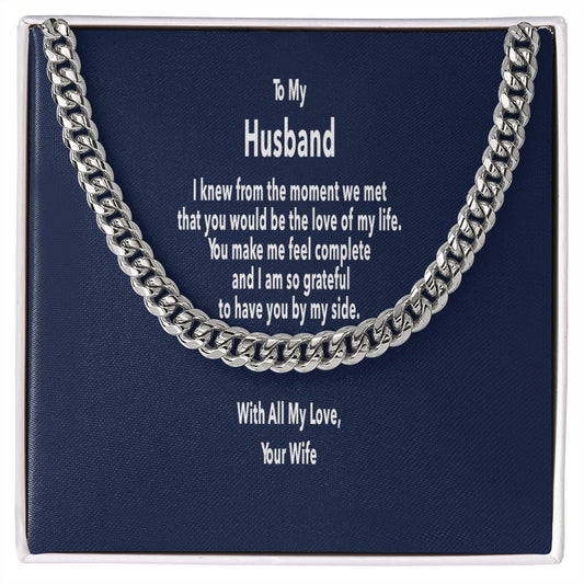 Stylish Gift for Husband from Wife - Link Chain with Message Card in Stainless or 14K Gold Finish