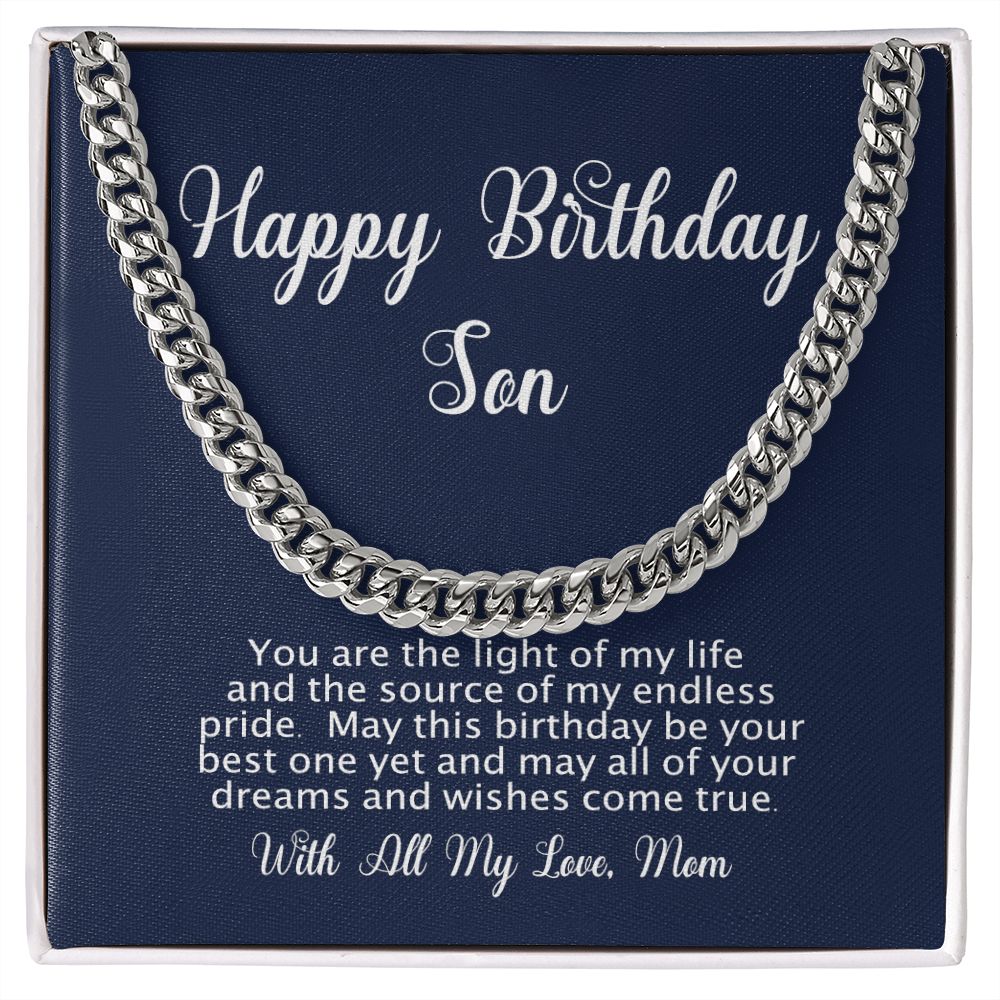 Happy Birthday Gift for Son From Mom - Cuban Link Chain - Polished Stainless or Gold Finish