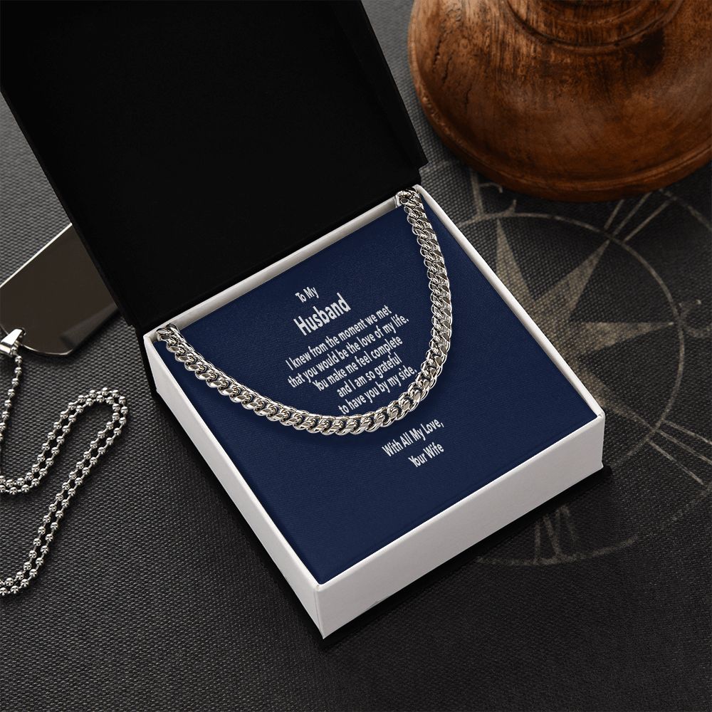 Stylish Gift for Husband from Wife - Link Chain with Message Card in Stainless or 14K Gold Finish