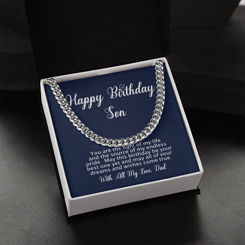 Happy Birthday Gift for Son From Dad - Cuban Link Chain - Polished Stainless or Gold Finish