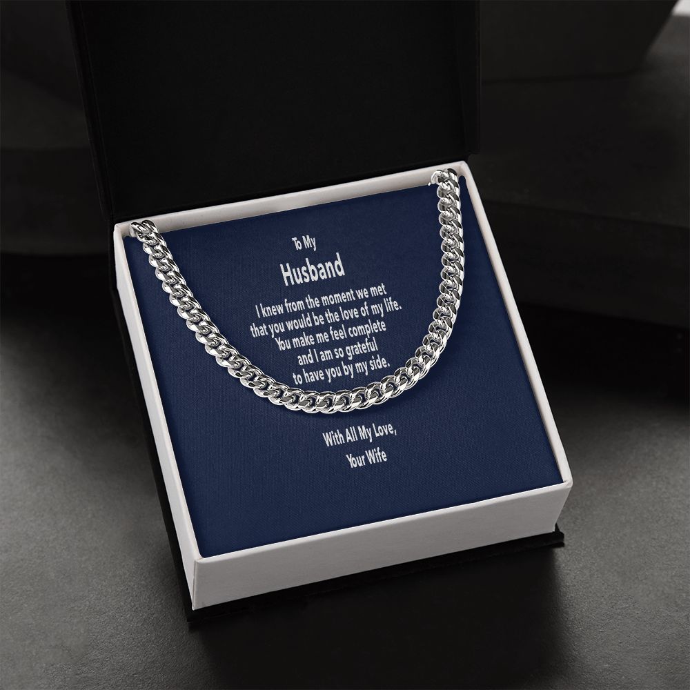 Stylish Gift for Husband from Wife - Link Chain with Message Card in Stainless or 14K Gold Finish