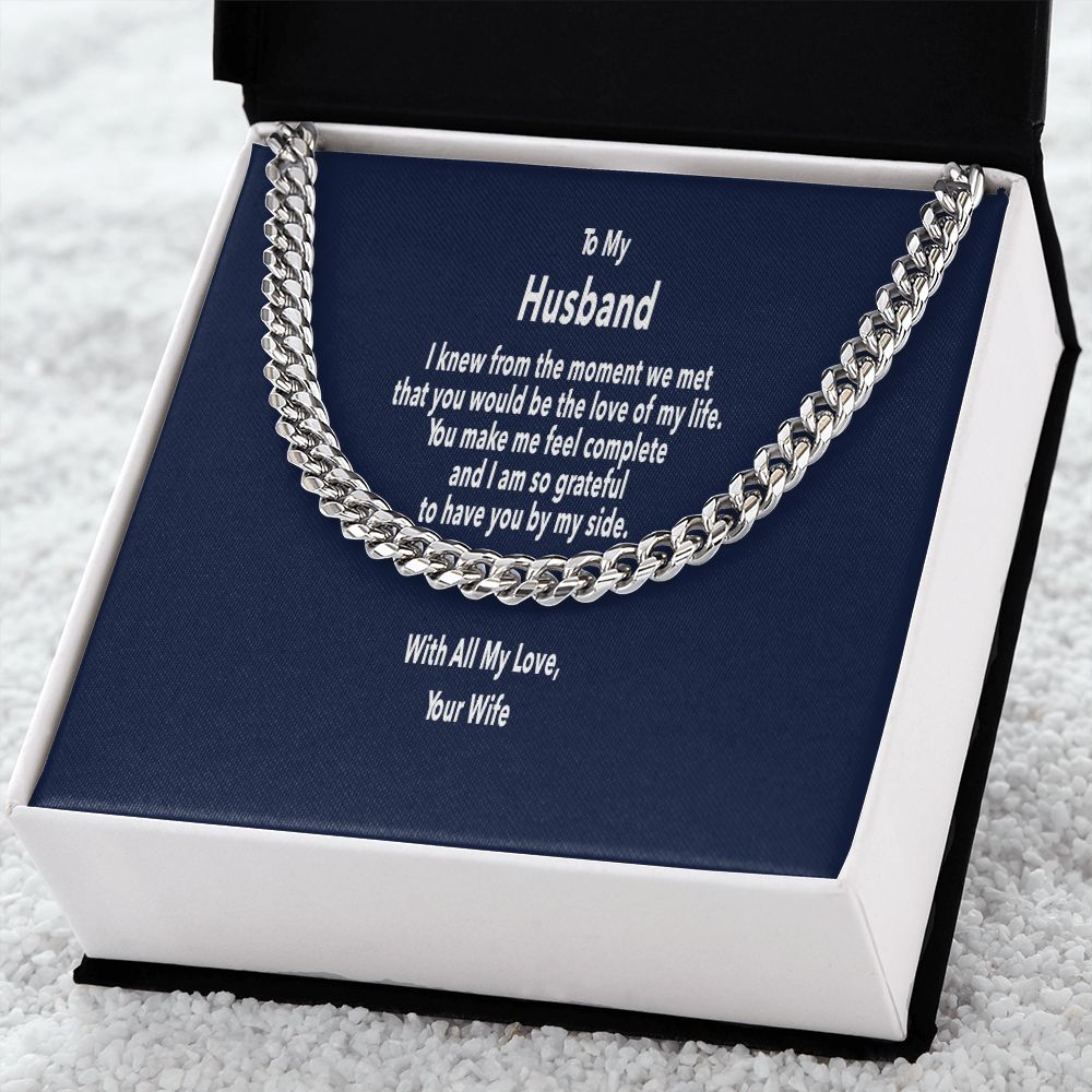 Stylish Gift for Husband from Wife - Link Chain with Message Card in Stainless or 14K Gold Finish