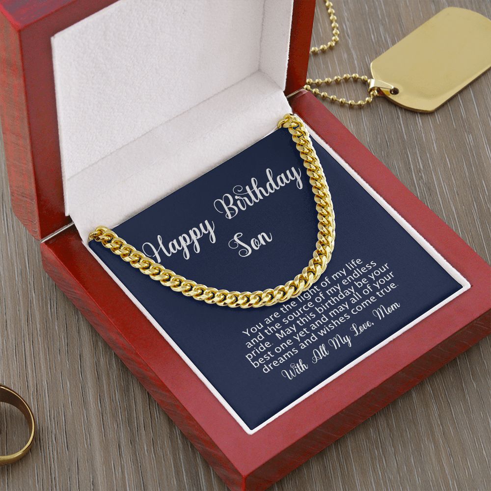 Happy Birthday Gift for Son From Mom - Cuban Link Chain - Polished Stainless or Gold Finish