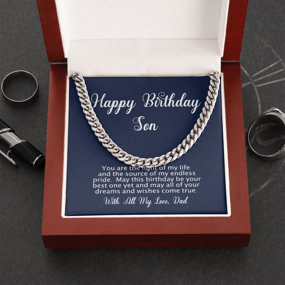 Happy Birthday Gift for Son From Dad - Cuban Link Chain - Polished Stainless or Gold Finish