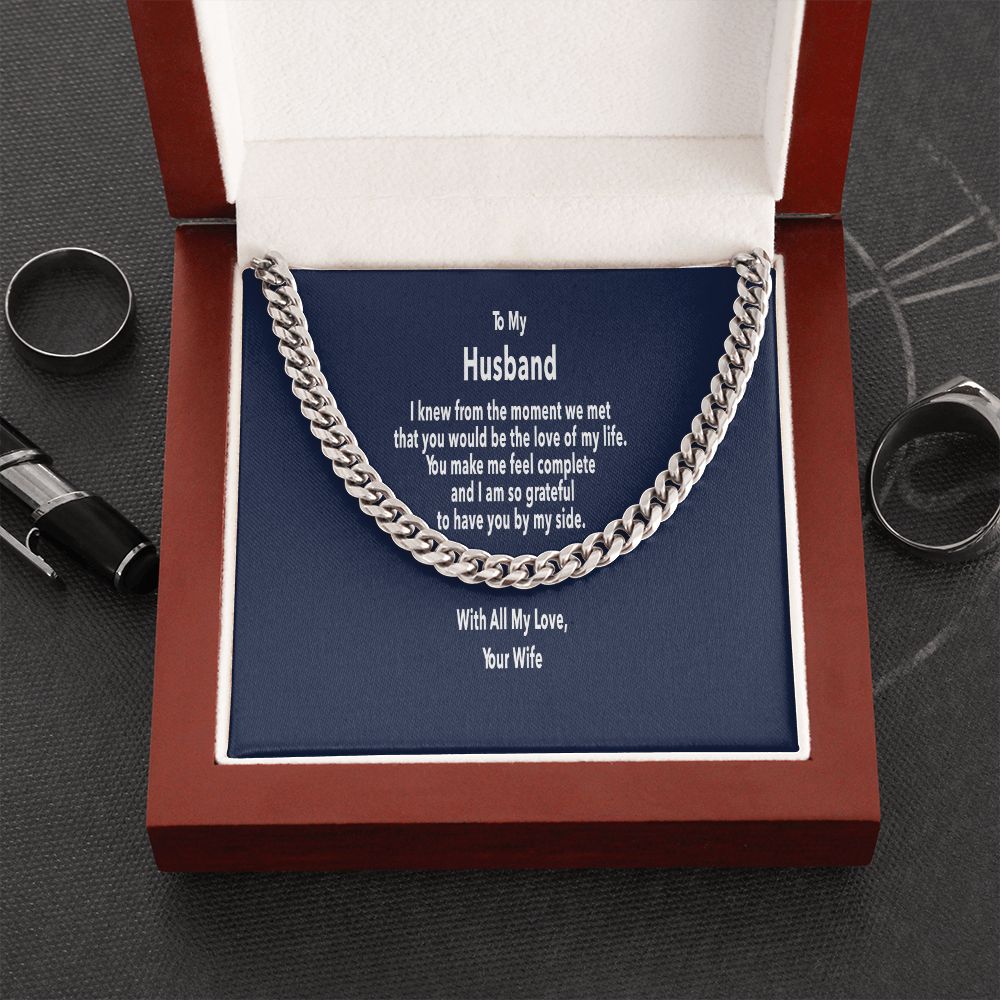 Stylish Gift for Husband from Wife - Link Chain with Message Card in Stainless or 14K Gold Finish