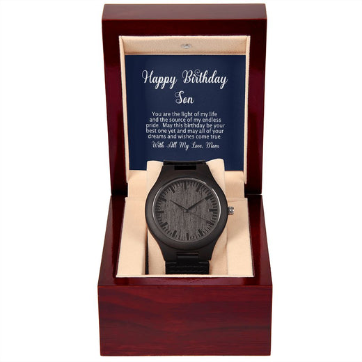 Wooden Watch with Happy Birthday Son Message Card