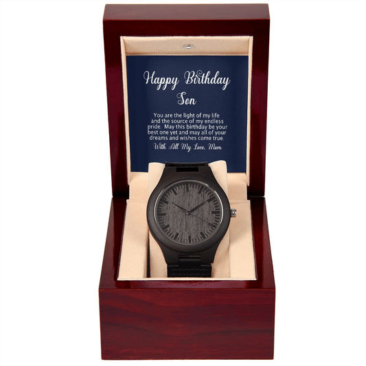 Wooden Watch with Happy Birthday Son Message Card