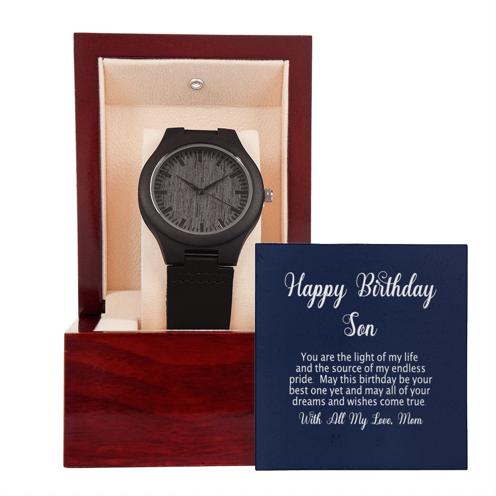 Wooden Watch with Happy Birthday Son Message Card
