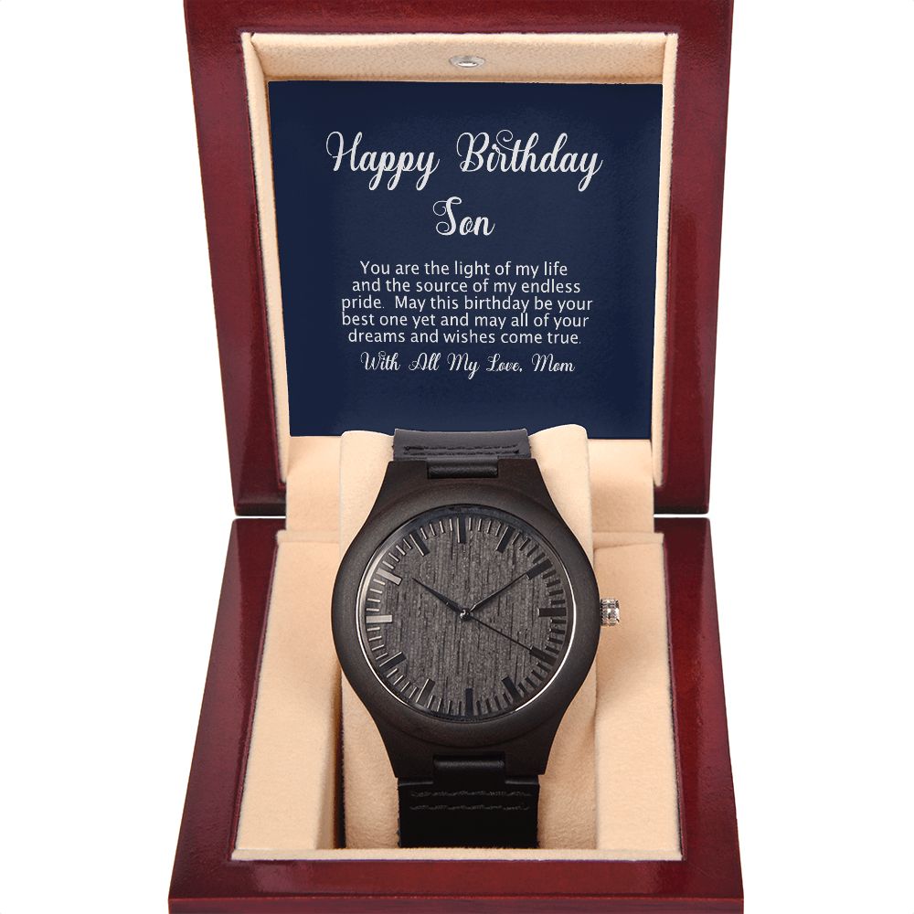 Wooden Watch with Happy Birthday Son Message Card