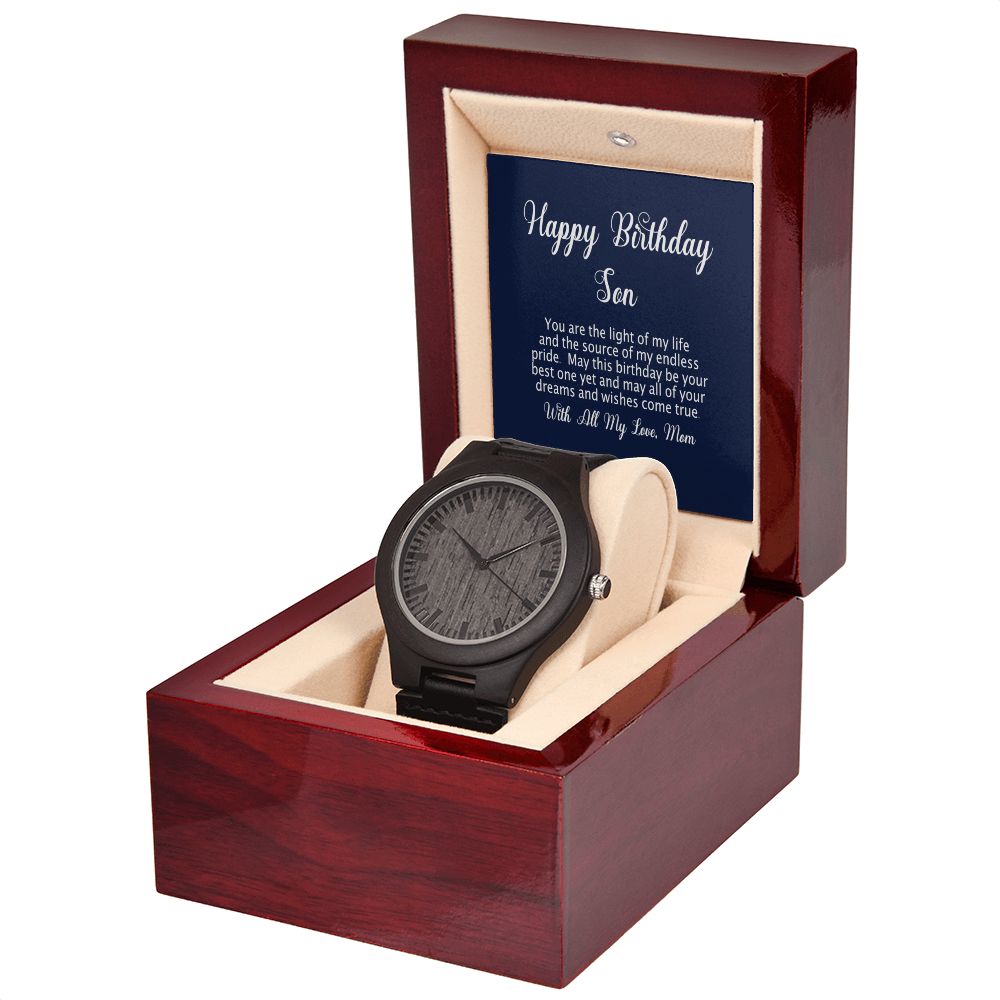 Wooden Watch with Happy Birthday Son Message Card