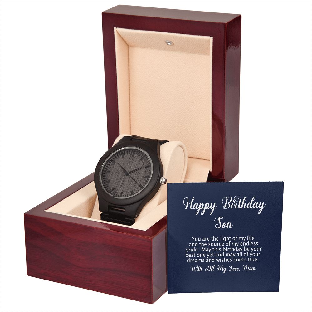 Wooden Watch with Happy Birthday Son Message Card