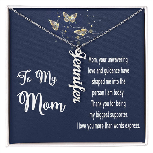 Necklace Gift for Mom - Vertical Name Necklace with Message Card for Mother's Day, Birthday, any day!