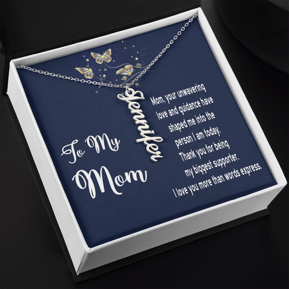 Necklace Gift for Mom - Vertical Name Necklace with Message Card for Mother's Day, Birthday, any day!