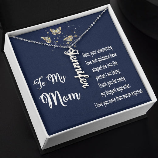 Necklace Gift for Mom - Vertical Name Necklace with Message Card for Mother's Day, Birthday, any day!