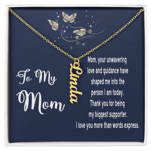 Necklace Gift for Mom - Vertical Name Necklace with Message Card for Mother's Day, Birthday, any day!