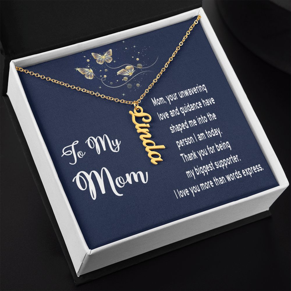 Necklace Gift for Mom - Vertical Name Necklace with Message Card for Mother's Day, Birthday, any day!