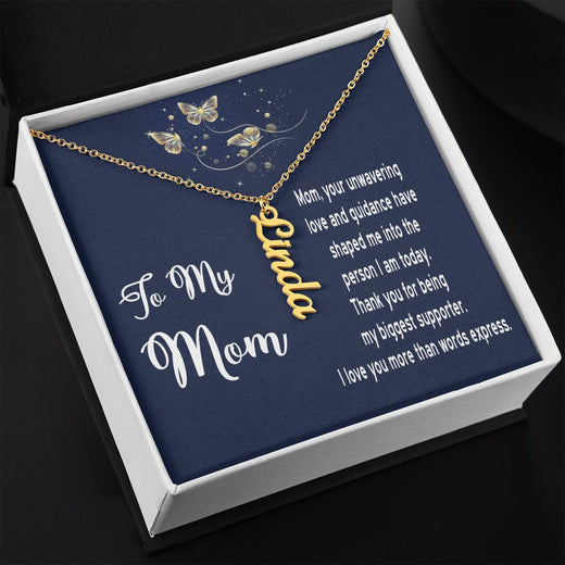 Necklace Gift for Mom - Vertical Name Necklace with Message Card for Mother's Day, Birthday, any day!