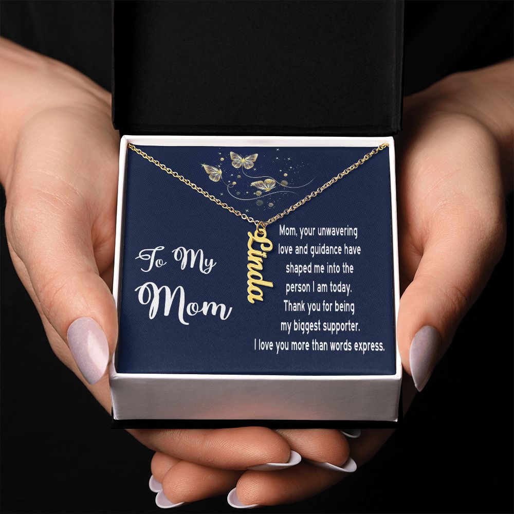 Necklace Gift for Mom - Vertical Name Necklace with Message Card for Mother's Day, Birthday, any day!