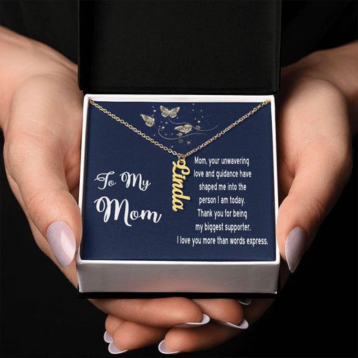 Necklace Gift for Mom - Vertical Name Necklace with Message Card for Mother's Day, Birthday, any day!