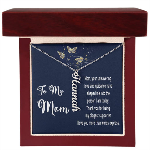 Necklace Gift for Mom - Vertical Name Necklace with Message Card for Mother's Day, Birthday, any day!