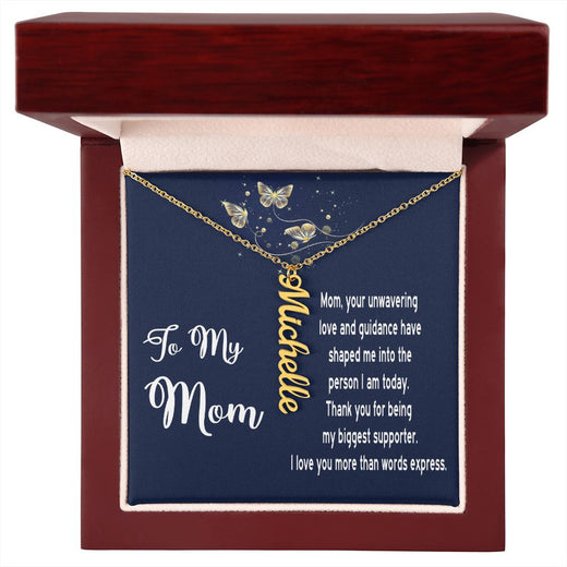 Necklace Gift for Mom - Vertical Name Necklace with Message Card for Mother's Day, Birthday, any day!