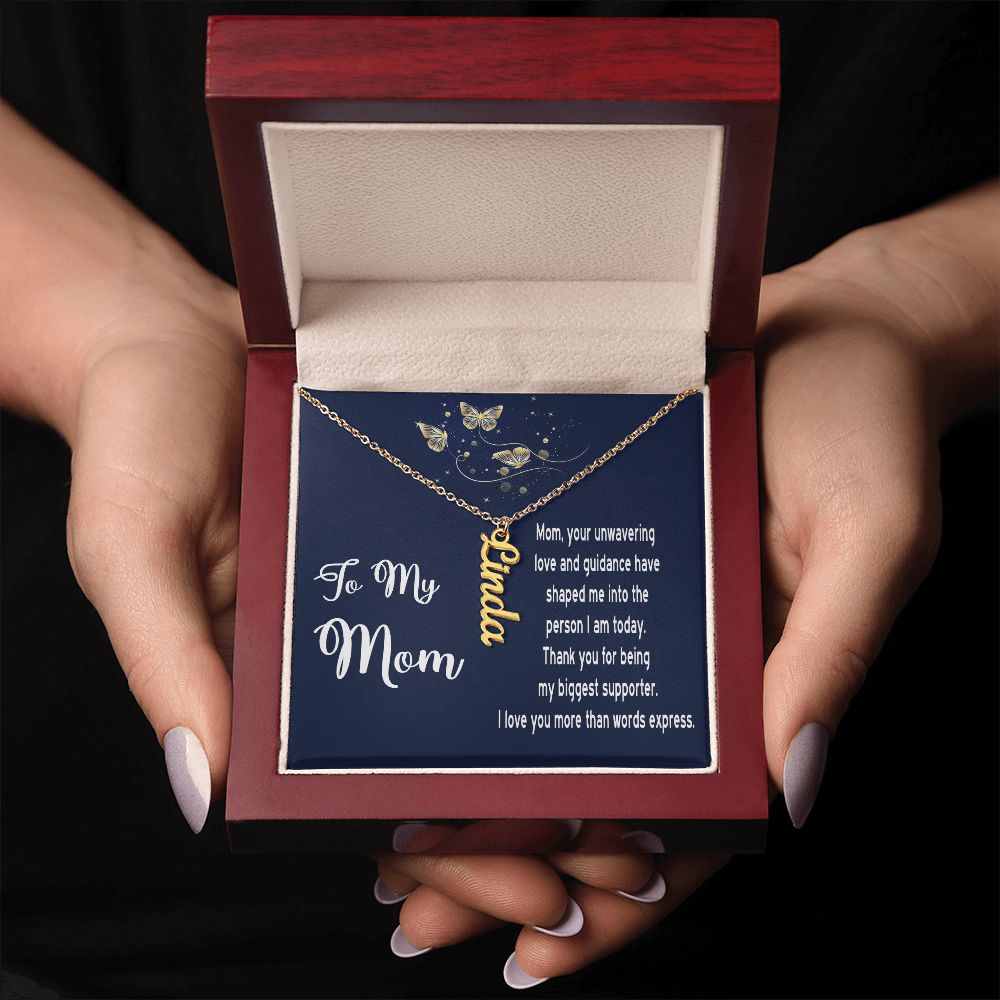Necklace Gift for Mom - Vertical Name Necklace with Message Card for Mother's Day, Birthday, any day!